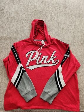 PINK Victorias Secret Varsity Rhinestone Bling Hoodie Size Large Womans